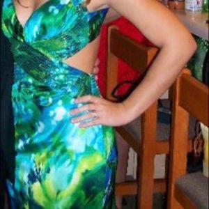 Formal Dress, Green silky floor length